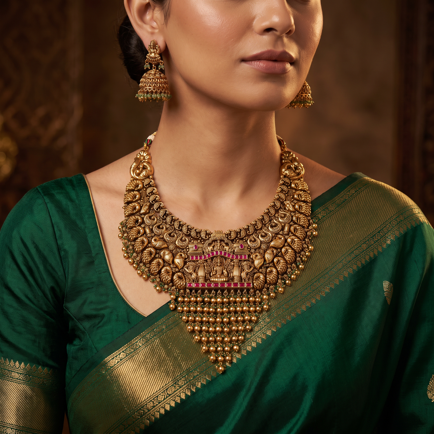 Antique Necklace Featuring Intricate Scrollwork and Central Lakshmi