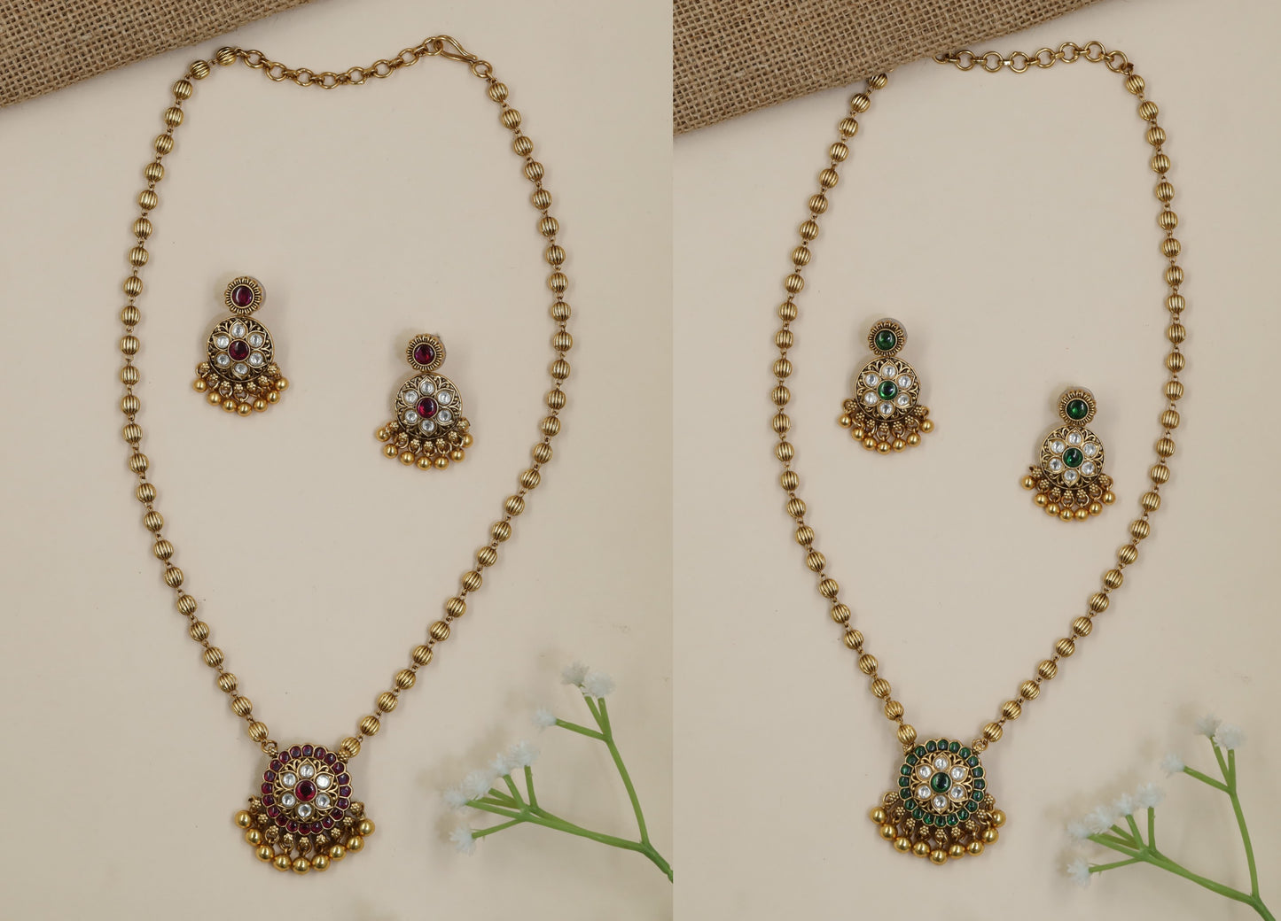 Antique Chain with Reversible Pendant and Matching Earrings