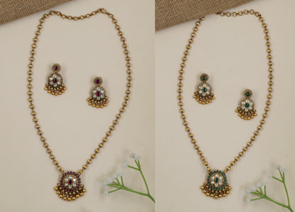 Antique Chain with Reversible Pendant and Matching Earrings