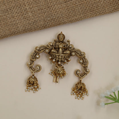 Sculpted Lakshmi Antique Arch with Decorative Hanging Bells
