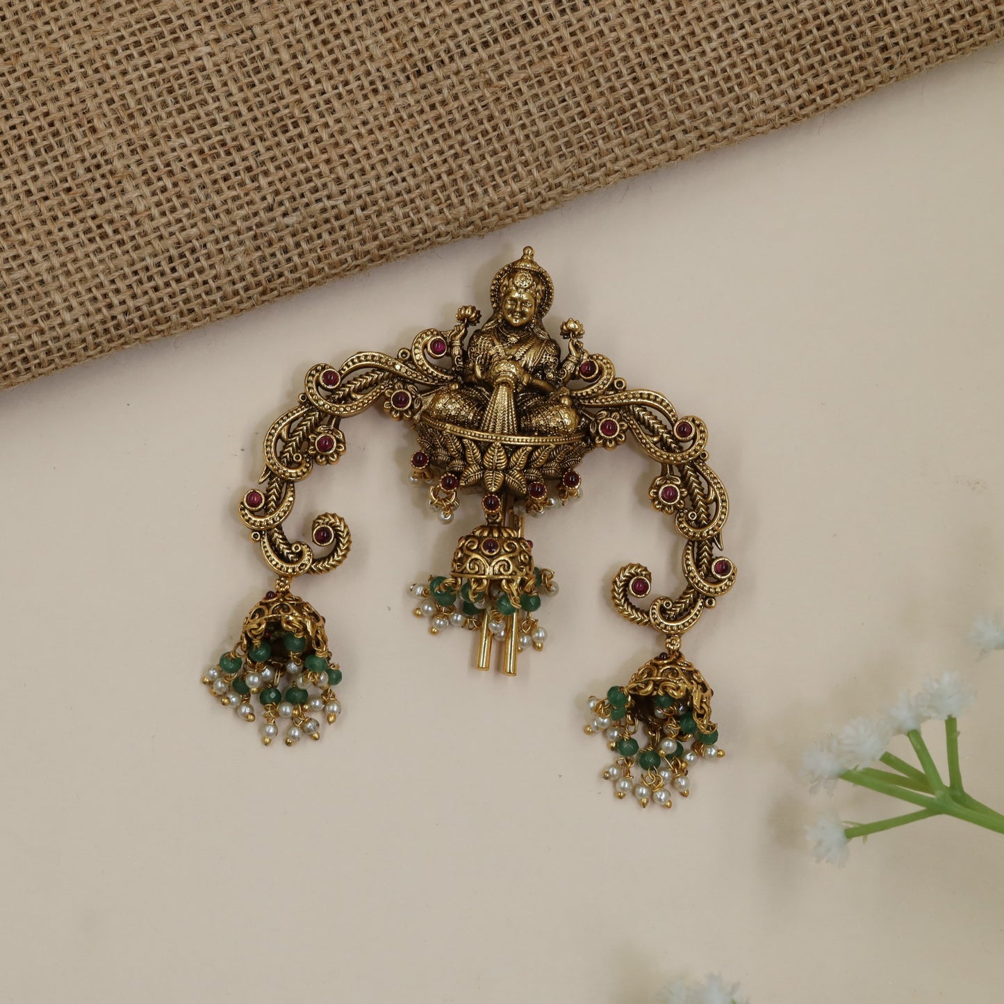 Sculpted Lakshmi Antique Arch with Decorative Hanging Bells