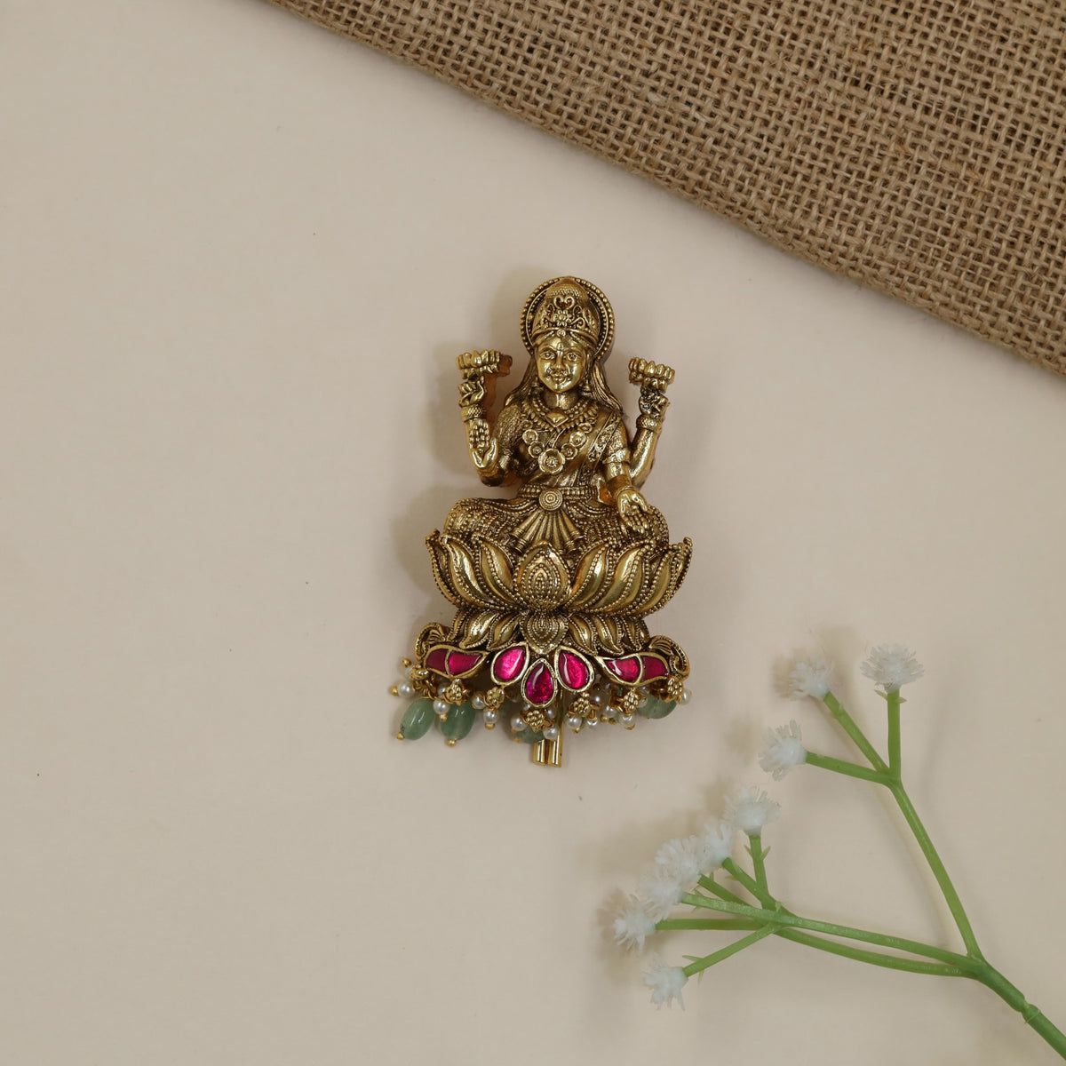 Antique Lakshmi Jade Bille with Sculpted Lotus