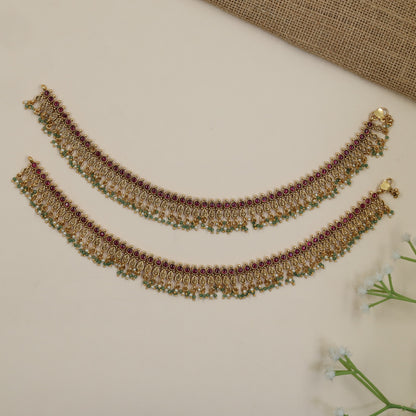 Openwork Antique Payal with Beaded Fringe