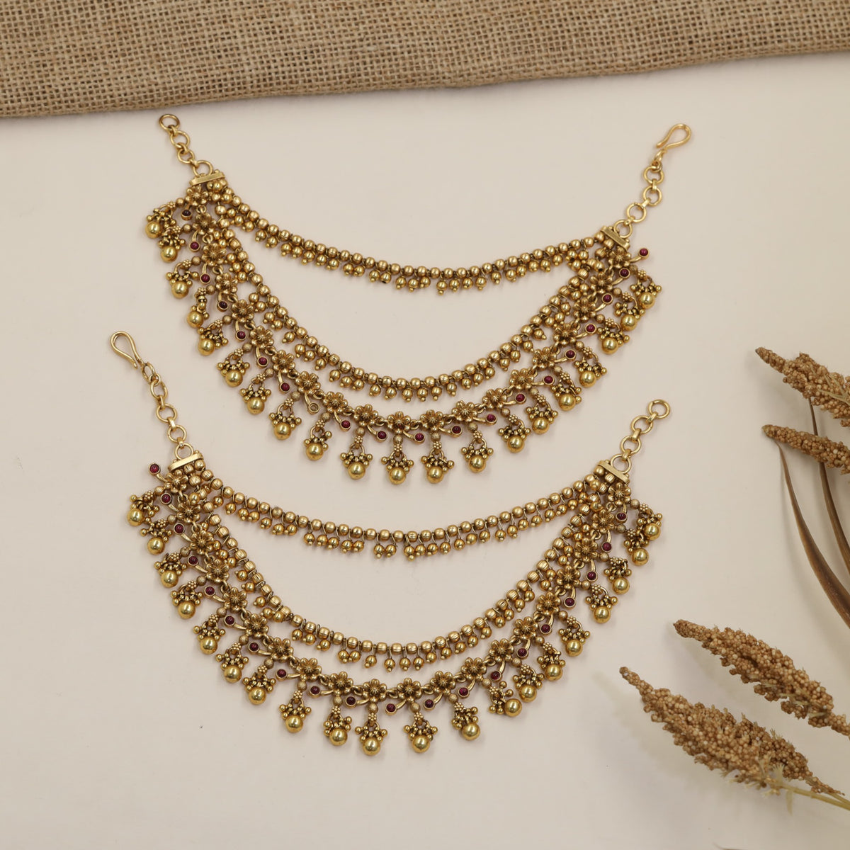 Antique Mati with Fine Bead Chains and Hanging Accents