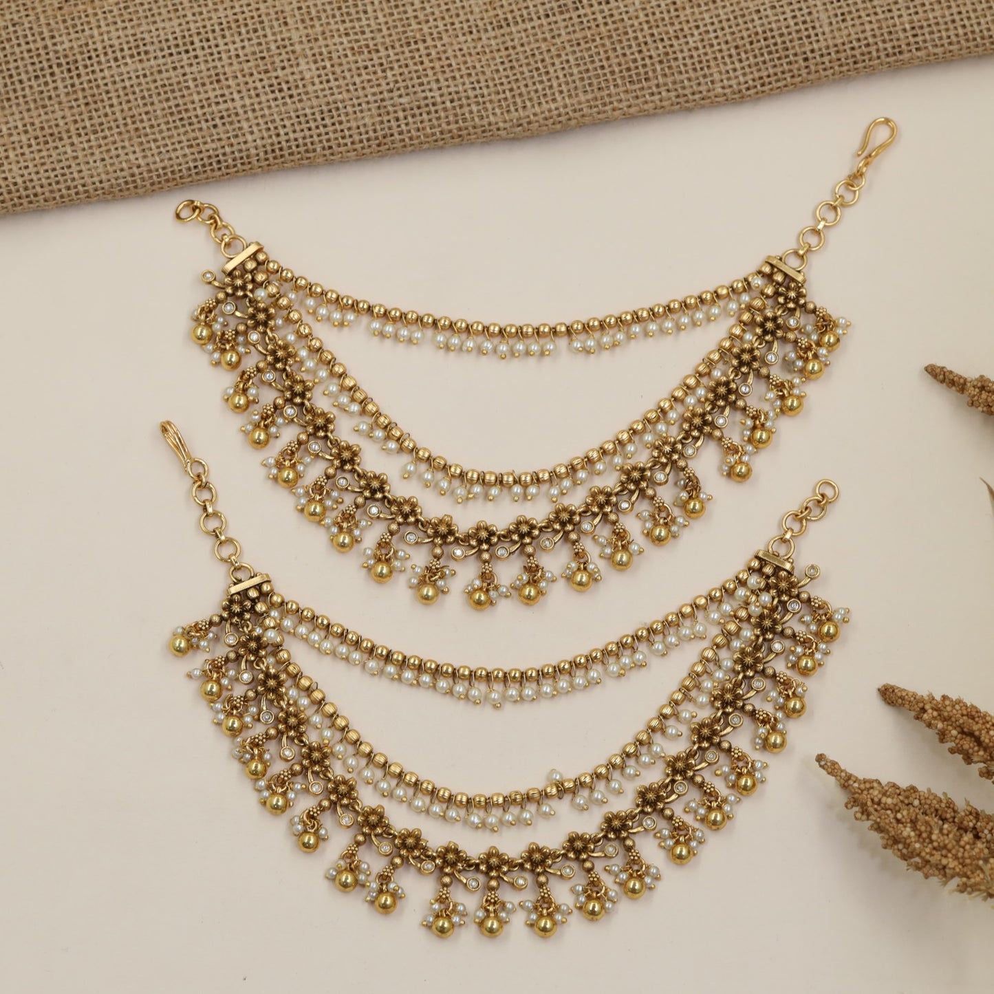 Antique Mati with Fine Bead Chains and Hanging Accents