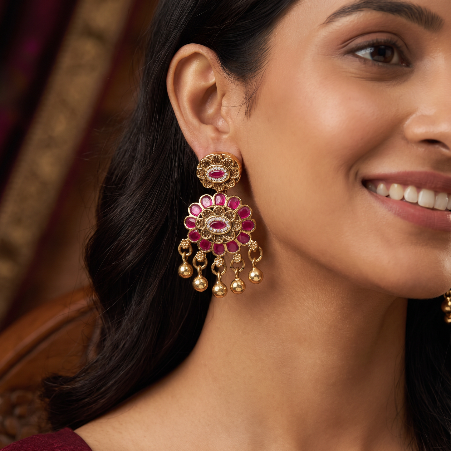 Antique Hangings Featuring Floral Petal Work and Beaded Drops
