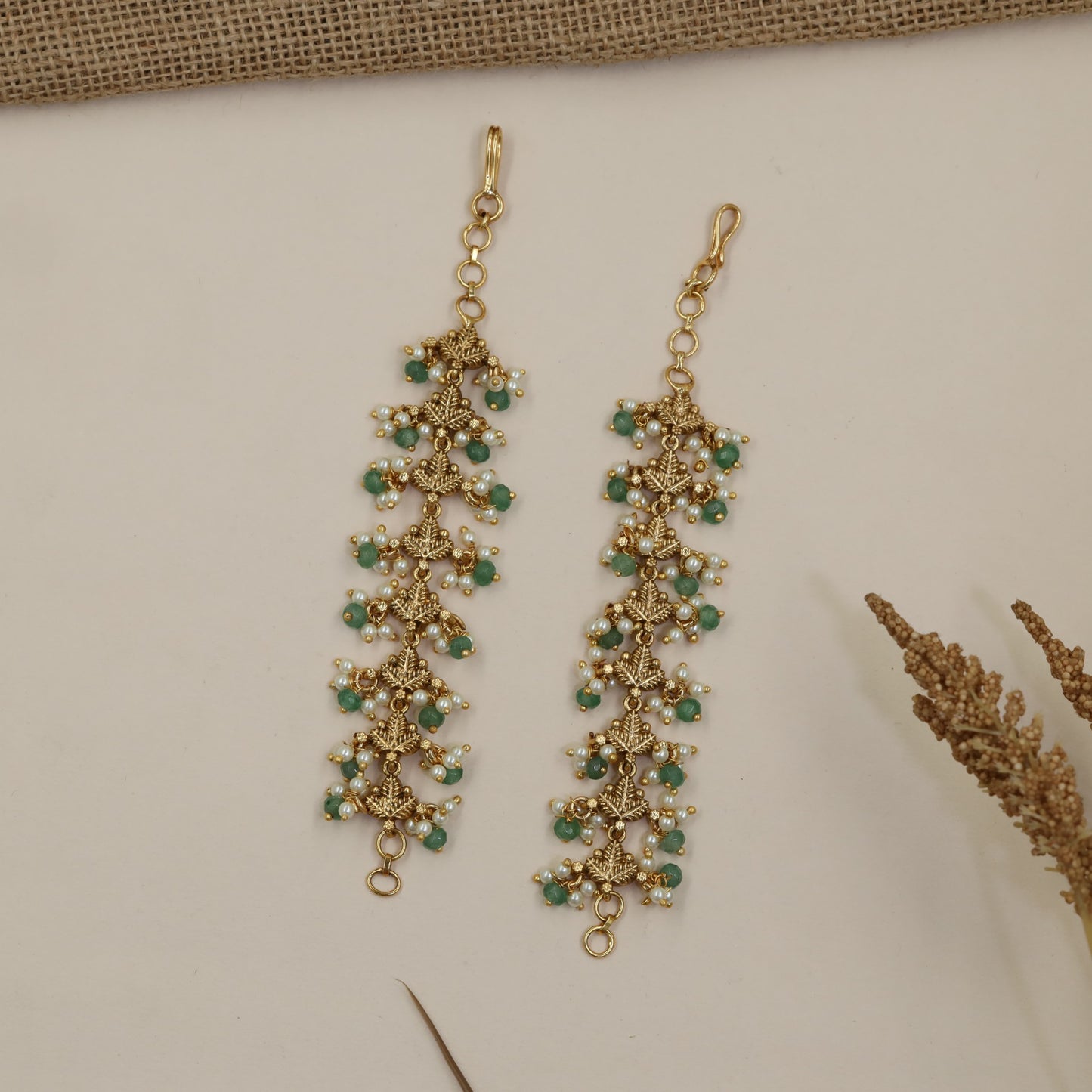 Intricate Floral Chainwork with Delicate Hanging Beads in Antique Mati