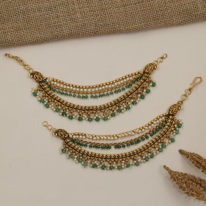 Paisley Link Antique Mati with Curved Beaded Strands and Intricate Fringe
