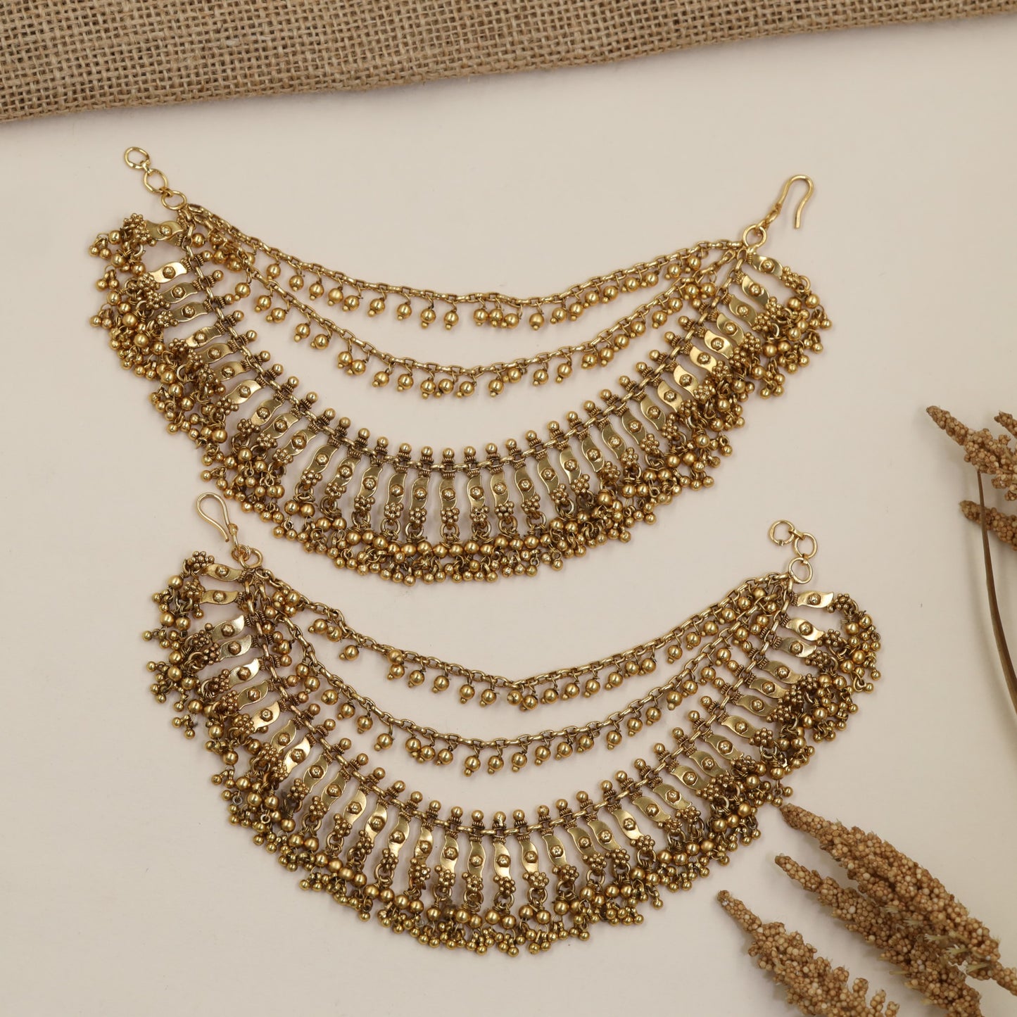 Traditional Antique Mati with Multiple Beaded Strands and Detailed Linkwork