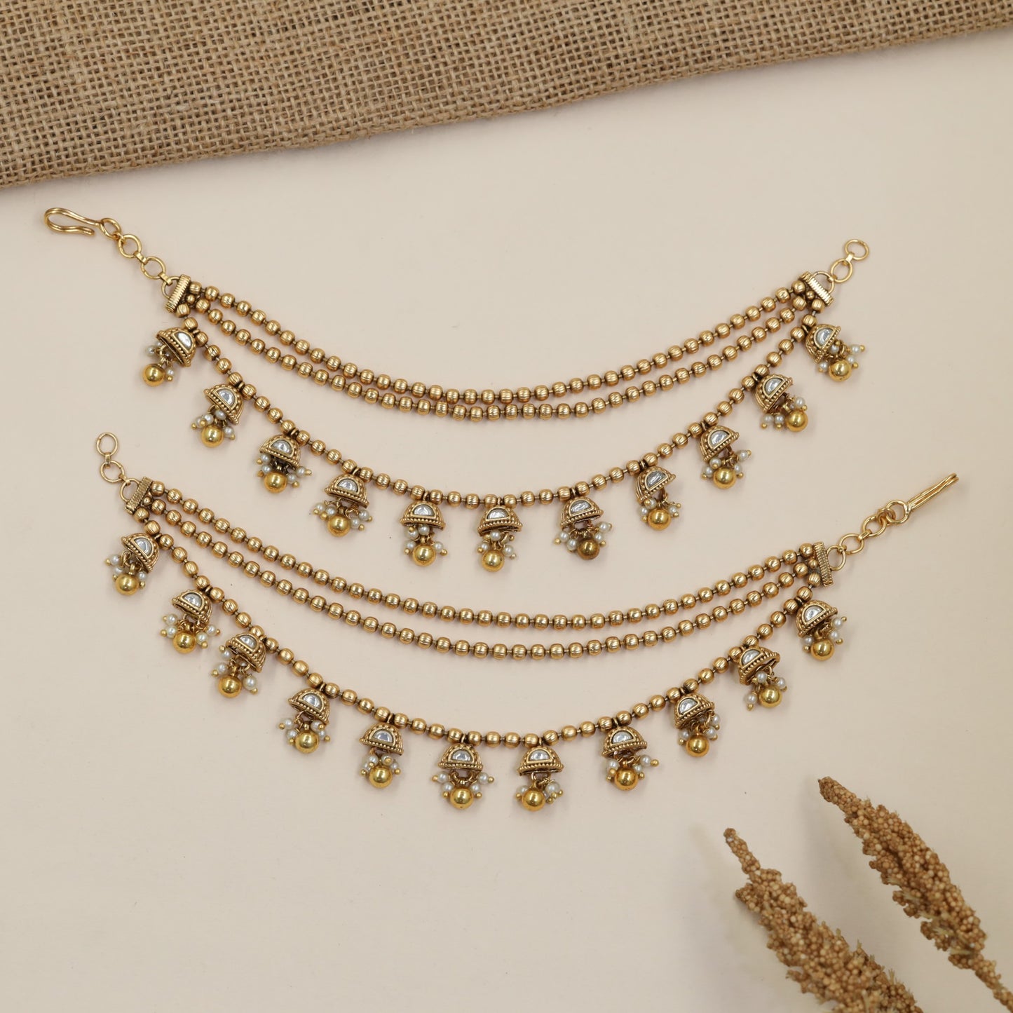 Ornamental Pendant Drops with Multiple Beaded Strands Antique Mati