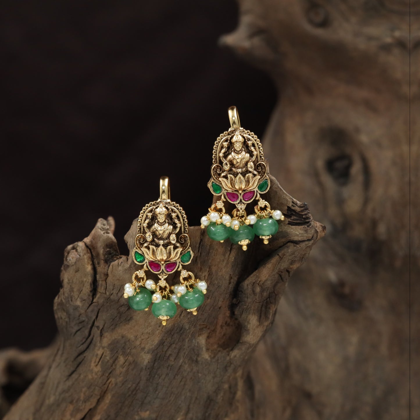 Lakshmi Antique Bugadi with Ornamental Frame and Cascading Beaded Drops