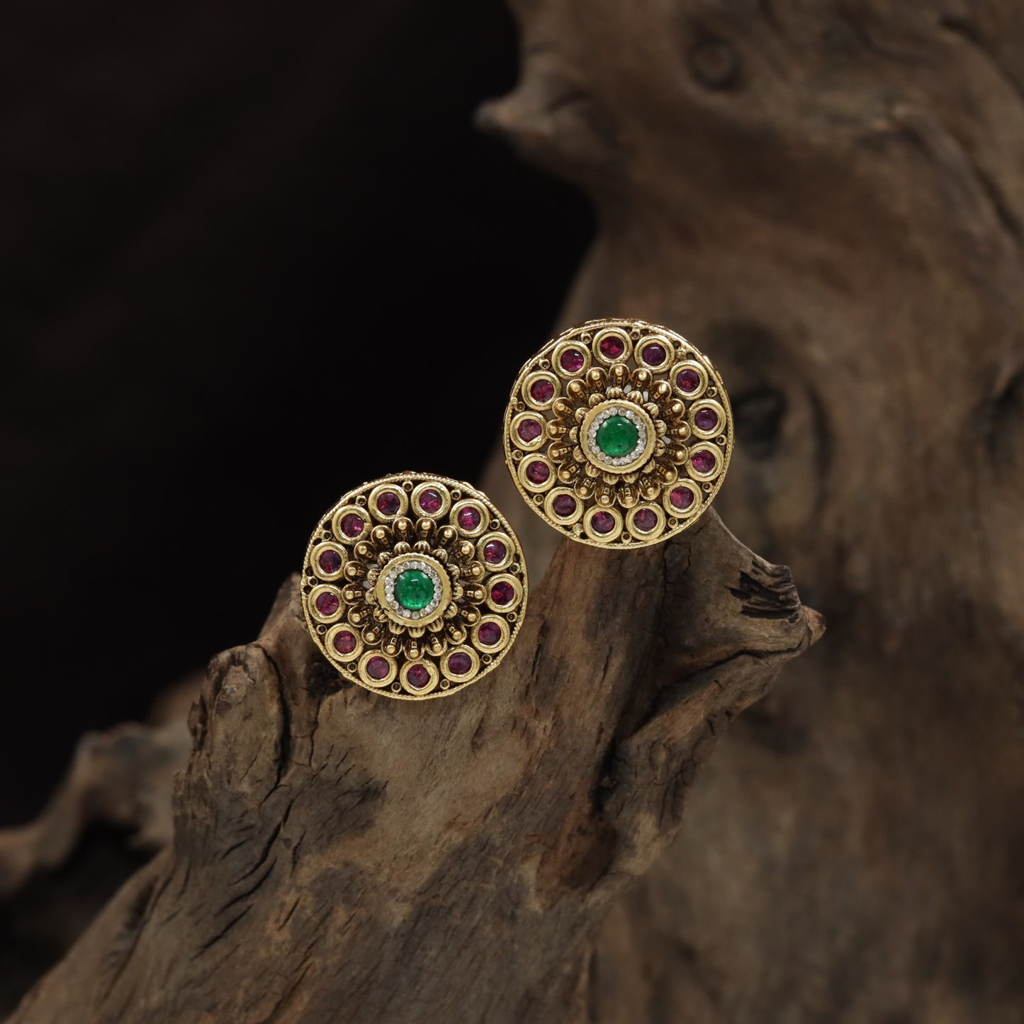 Circular Medallion Antique Stud with Radiant Centre and Ornate Border