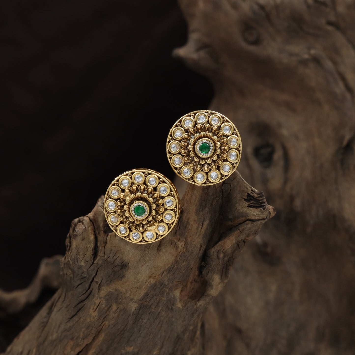Circular Medallion Antique Stud with Radiant Centre and Ornate Border