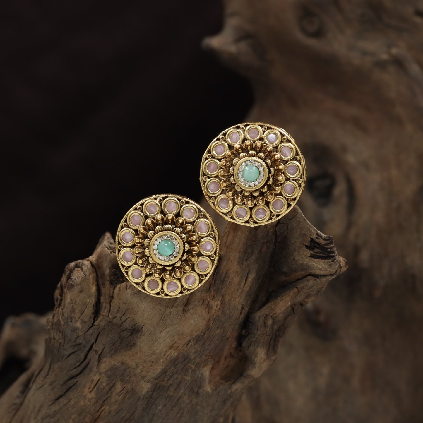 Circular Medallion Antique Stud with Radiant Centre and Ornate Border