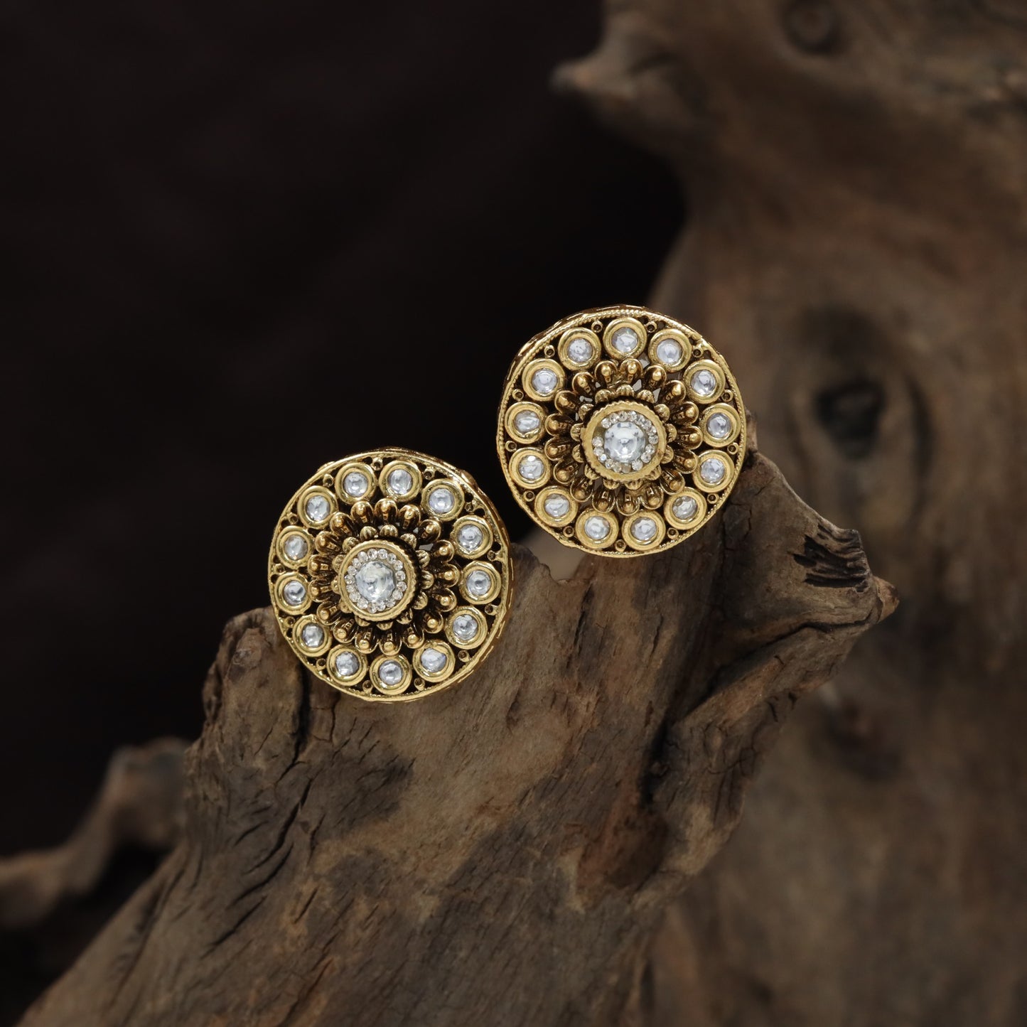 Circular Medallion Antique Stud with Radiant Centre and Ornate Border