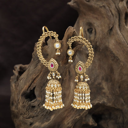 Intricate Floral Hoop Paired with Teardrop Studs in This Antique Cuff-Jumka