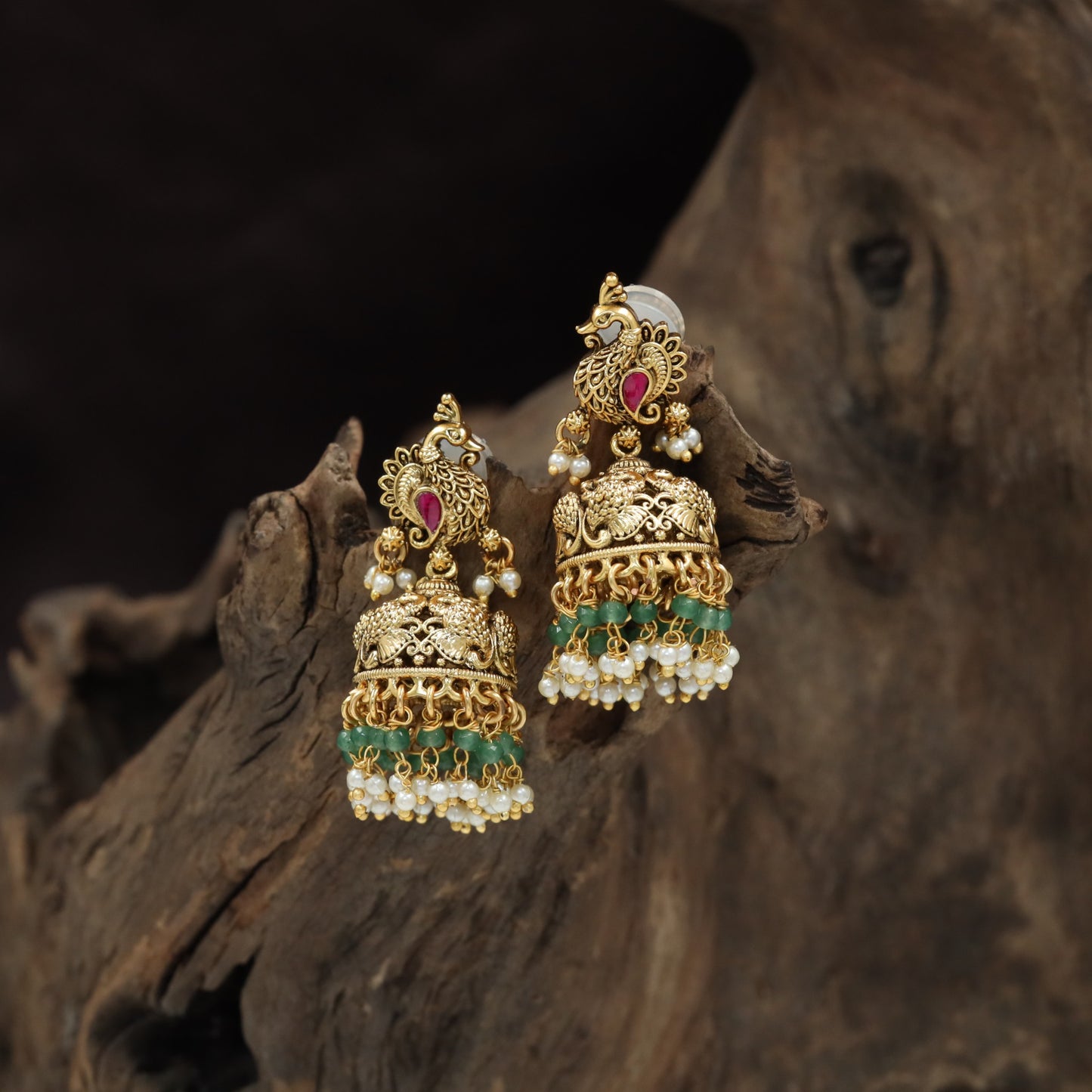 Peacock Antique Jumka with Ornate Dome and Beaded Fringe