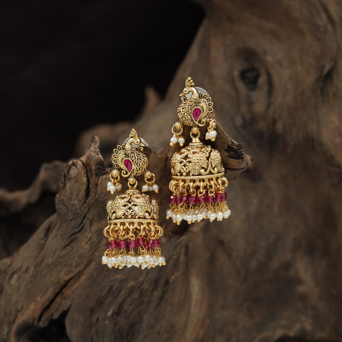Peacock Antique Jumka with Ornate Dome and Beaded Fringe