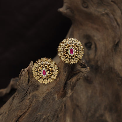 Floral Rosette Antique Stud with Intricate Petal Detailing
