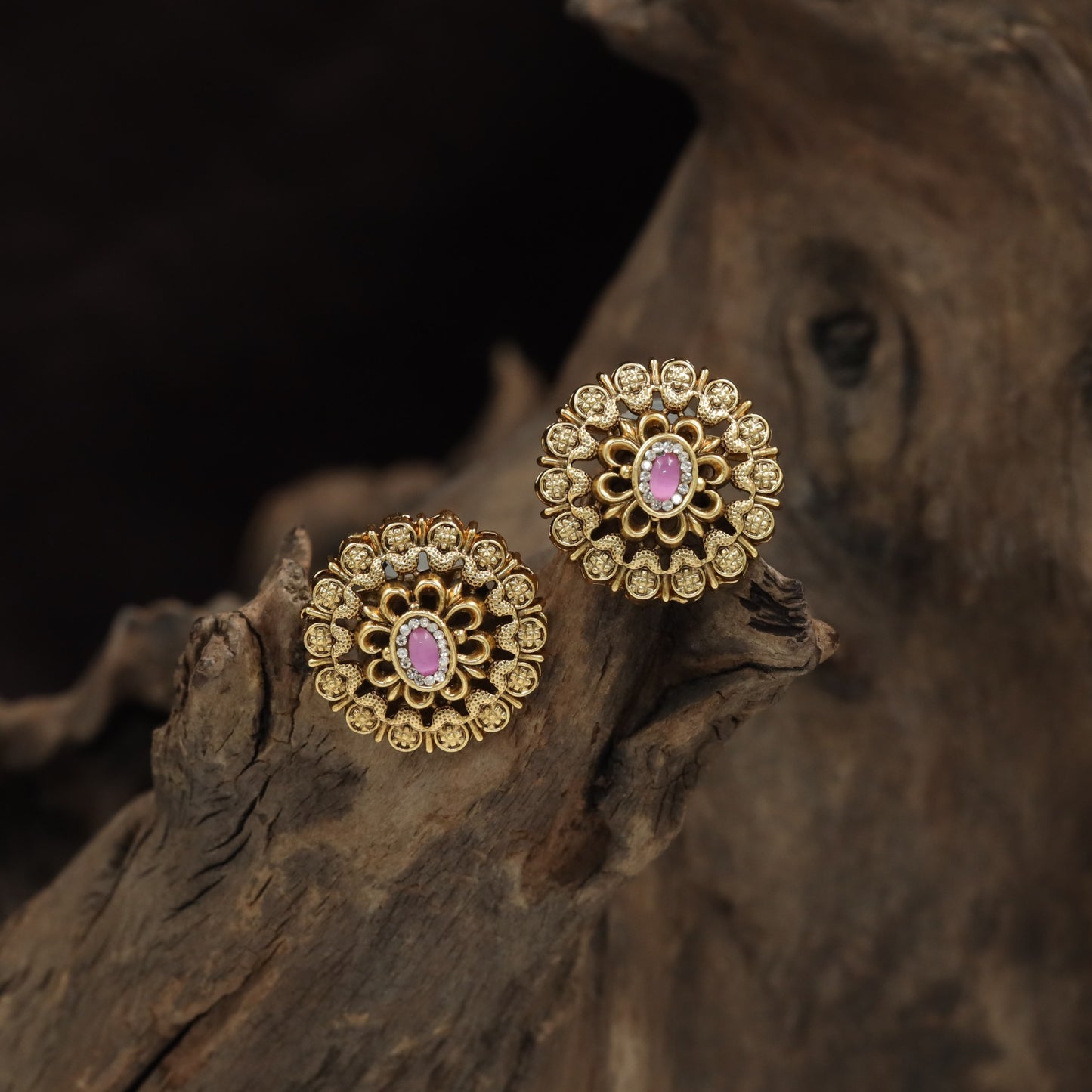 Floral Rosette Antique Stud with Intricate Petal Detailing