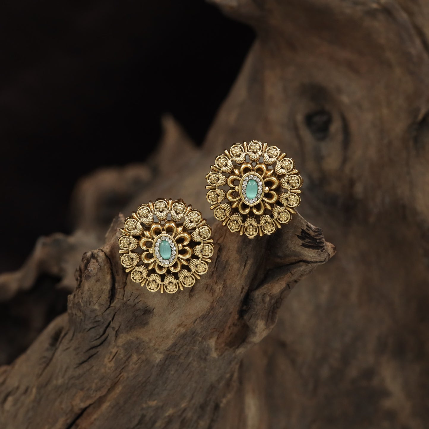 Floral Rosette Antique Stud with Intricate Petal Detailing