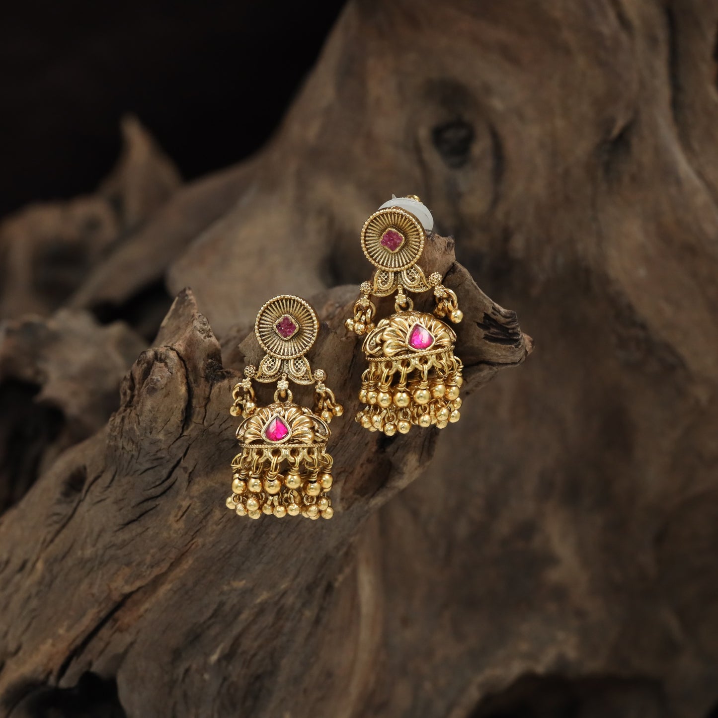Antique Jumka with Radiant Circular Stud and Ornate Dome Design