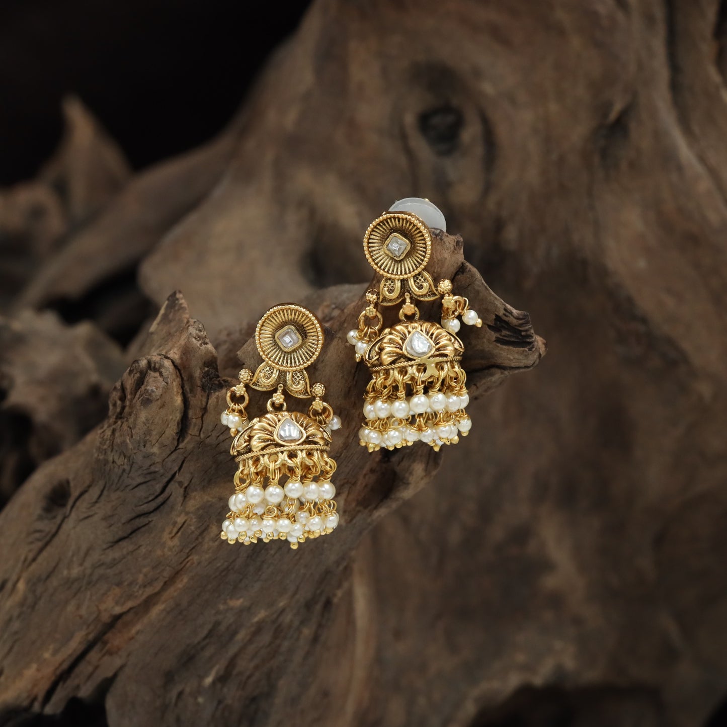 Antique Jumka with Radiant Circular Stud and Ornate Dome Design