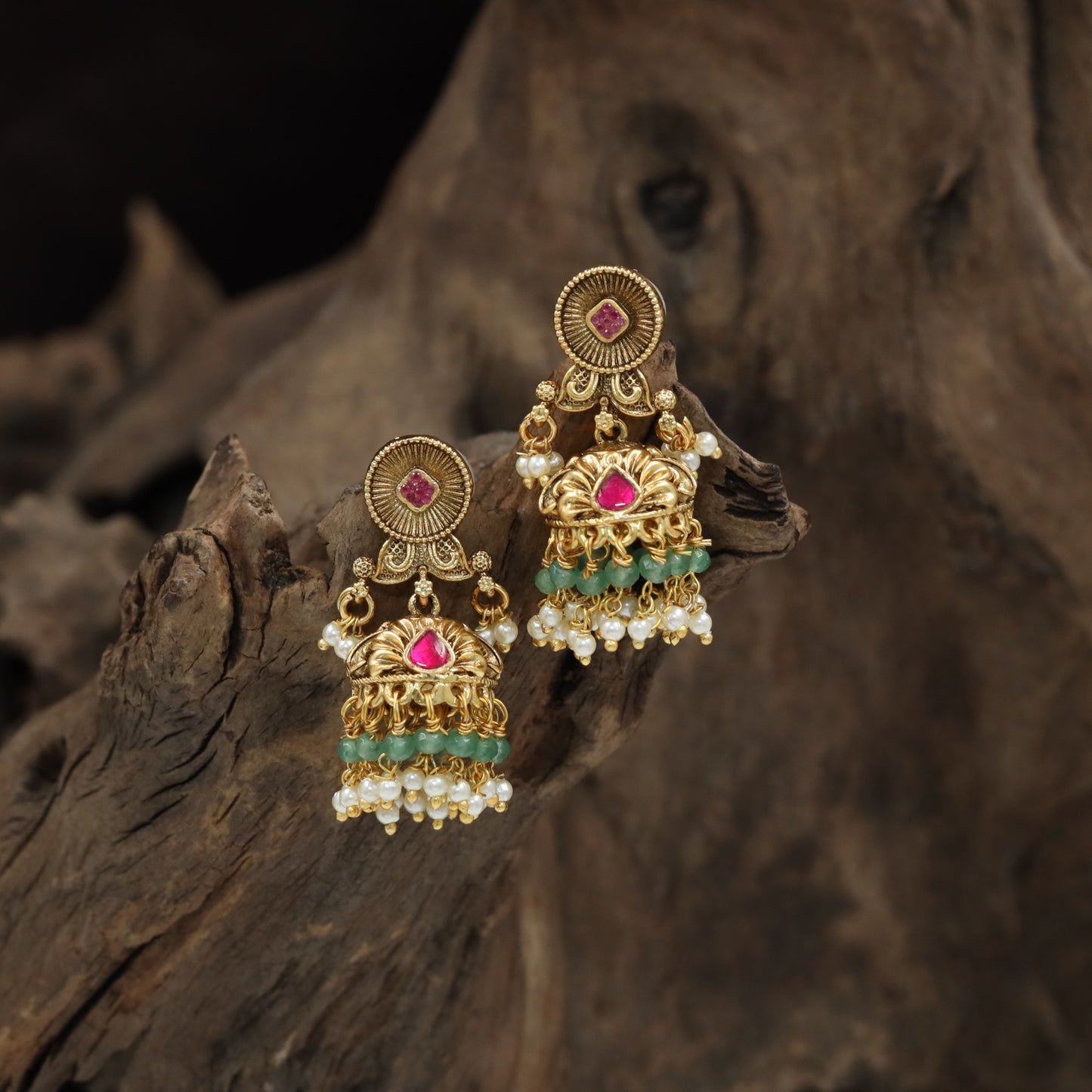 Antique Jumka with Radiant Circular Stud and Ornate Dome Design
