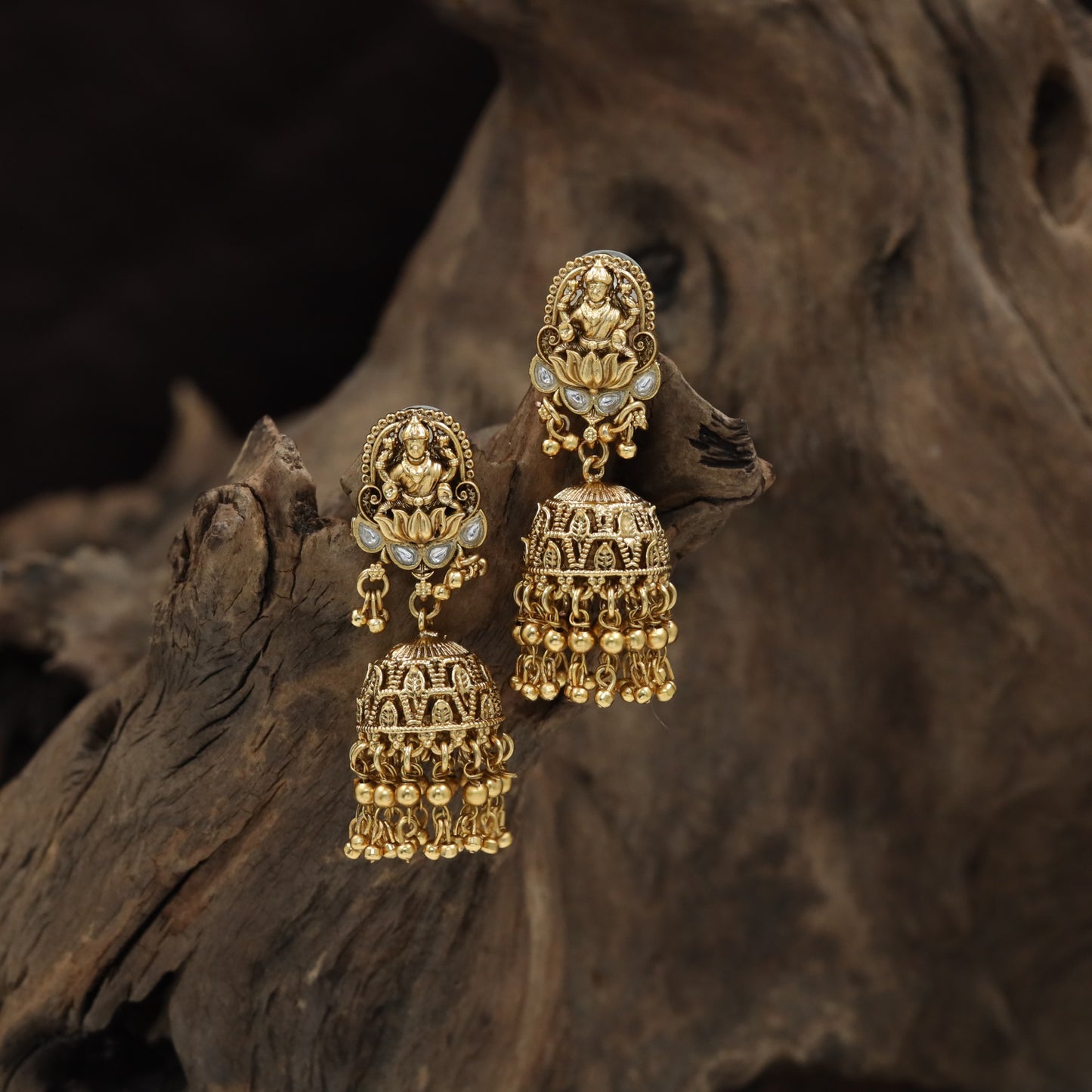 Lakshmi Antique Jumka with Lotus Detailing and Ornate Dome