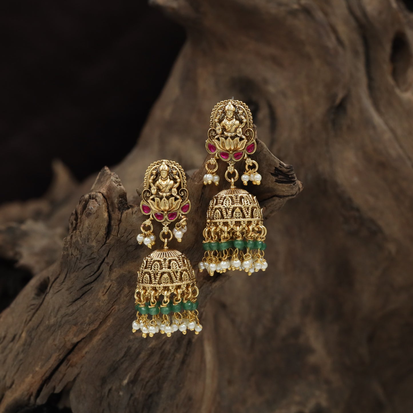 Lakshmi Antique Jumka with Lotus Detailing and Ornate Dome