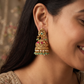 Ornate Leaf-Shaped Stud with Sculpted Dome Antique Jumka and Beaded Fringe