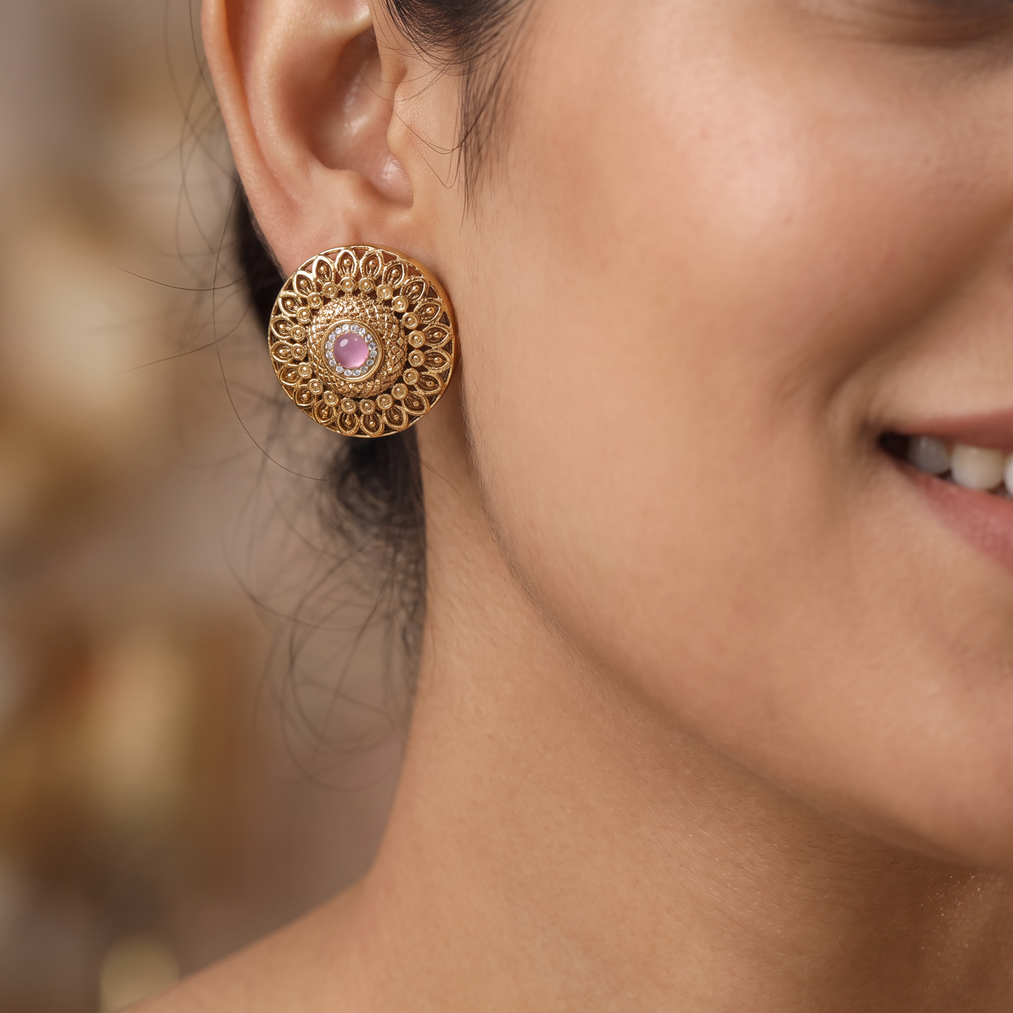 Circular Antique Stud with Intricate Rosette Detailing