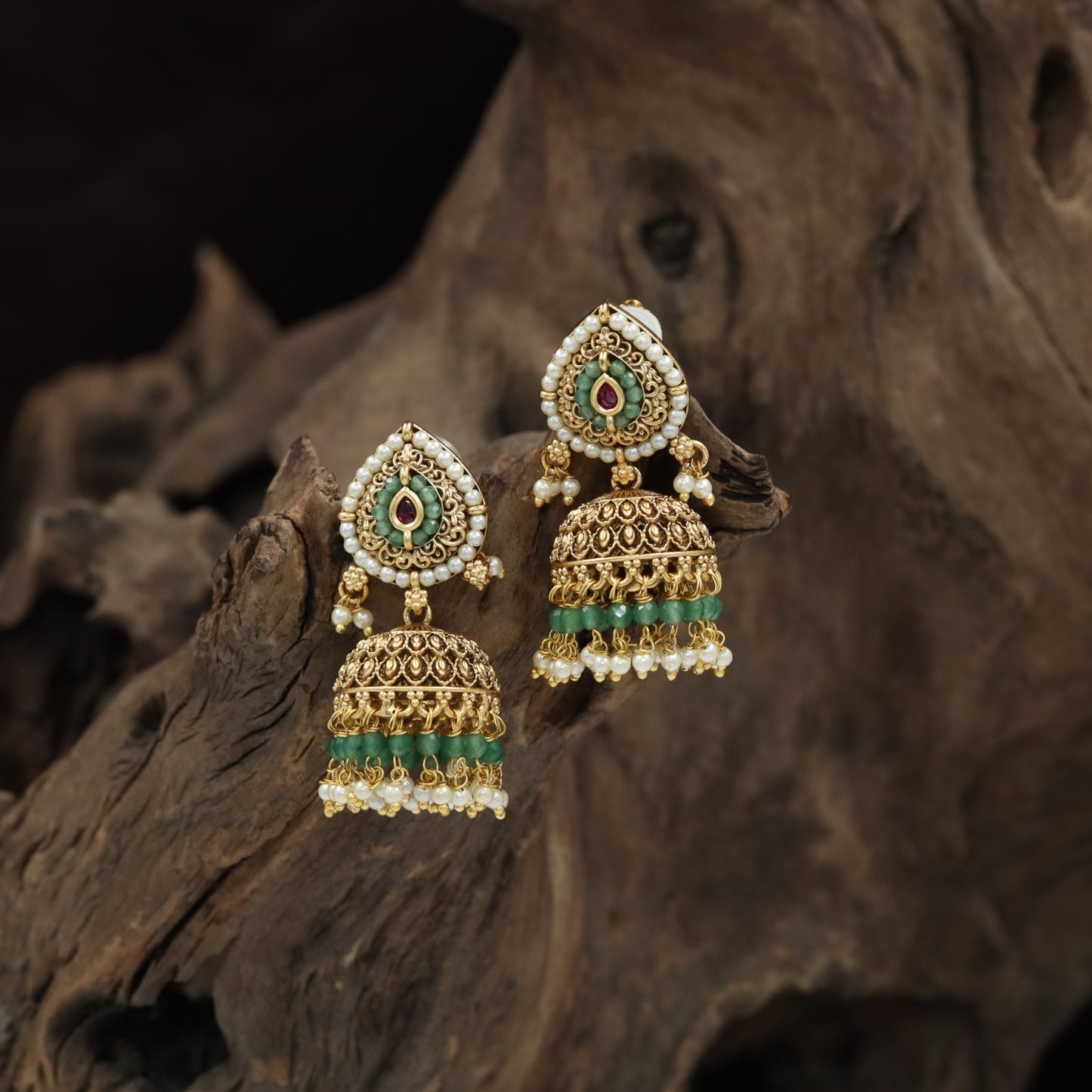 Antique Jumka with Teardrop Top, Openwork Dome and Hanging Beads