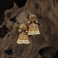 Ornate Circular Stud and Sculpted Dome Antique Jumka with Beaded Fringe