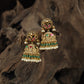 Ornate Circular Stud and Sculpted Dome Antique Jumka with Beaded Fringe
