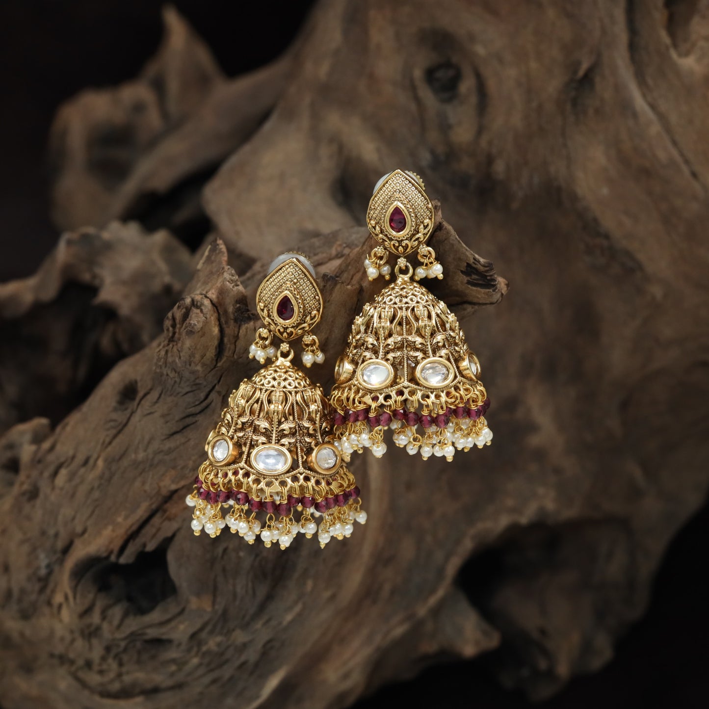 Detailed Bell-Shaped Drop with Circular Accents in an Antique Jumka Design
