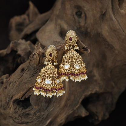 Detailed Bell-Shaped Drop with Circular Accents in an Antique Jumka Design