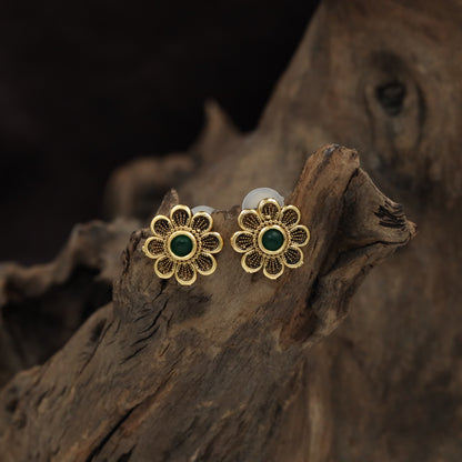 Floral Antique Stud with Round Centre and Petal Border