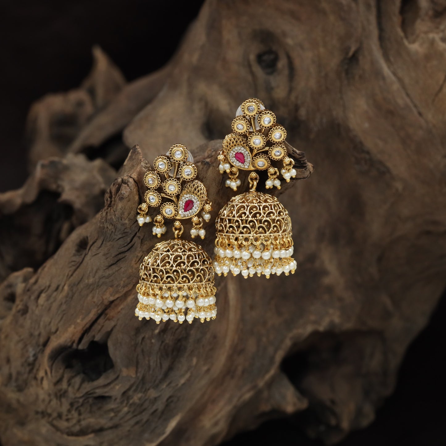 Antique Jumka with Ornate Clusters and Beaded Drops