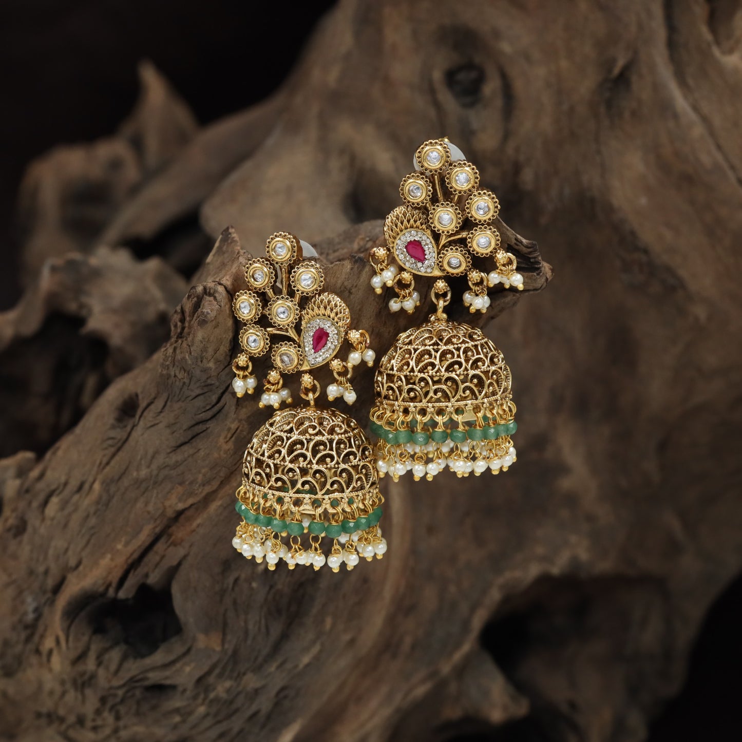 Antique Jumka with Ornate Clusters and Beaded Drops