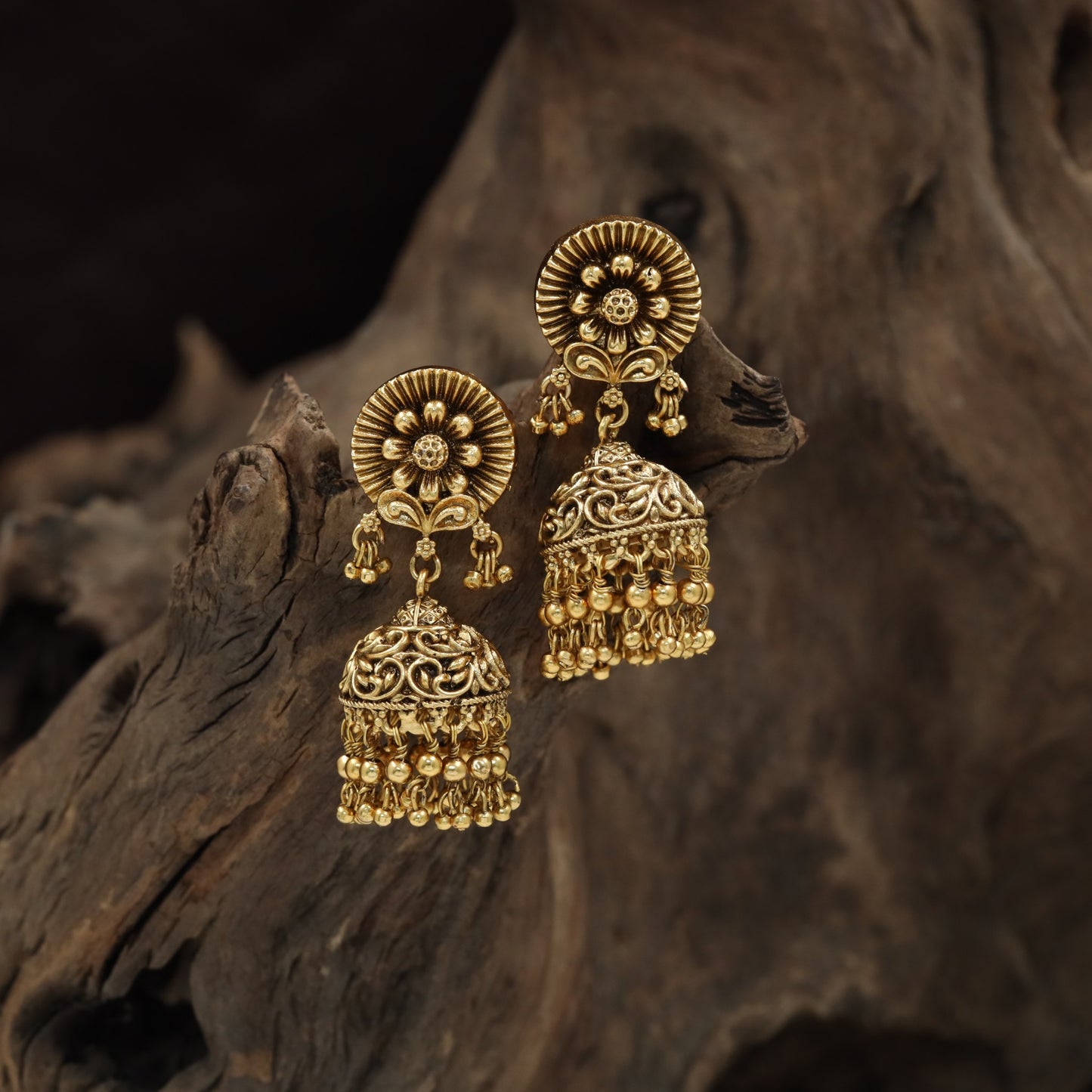 Antique Jumka Featuring Radiant Flower Centres and Beaded Fringe