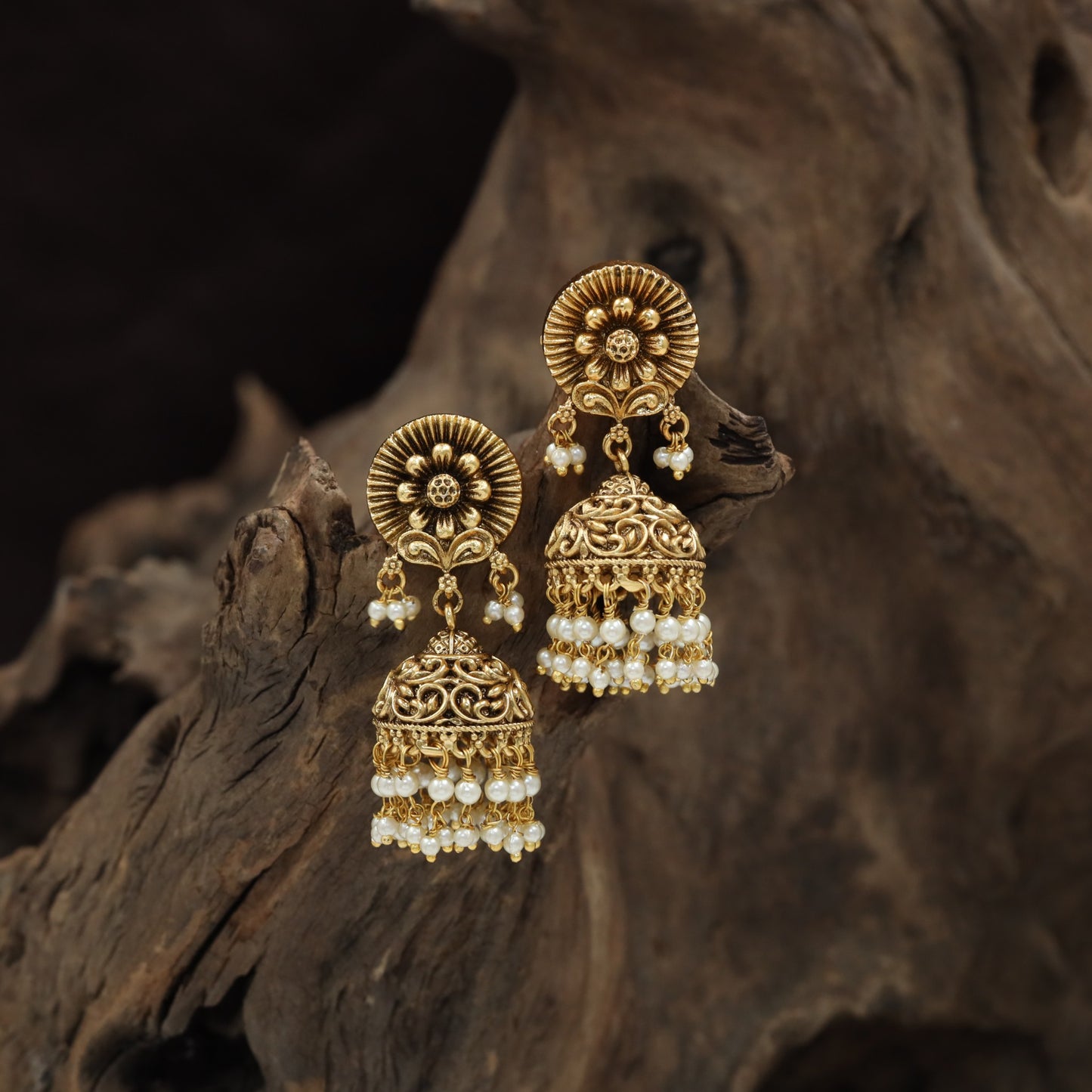 Antique Jumka Featuring Radiant Flower Centres and Beaded Fringe