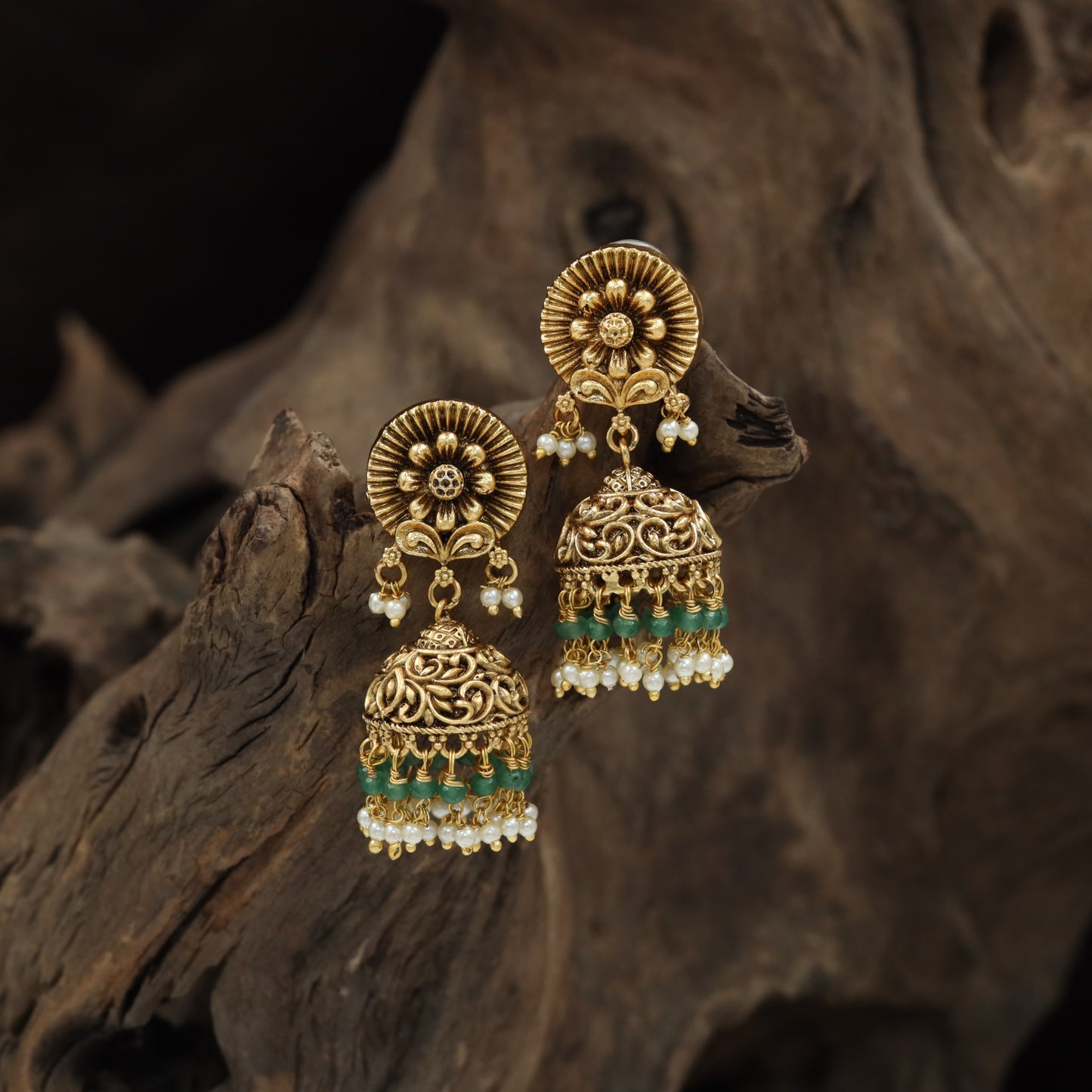 Antique Jumka Featuring Radiant Flower Centres and Beaded Fringe