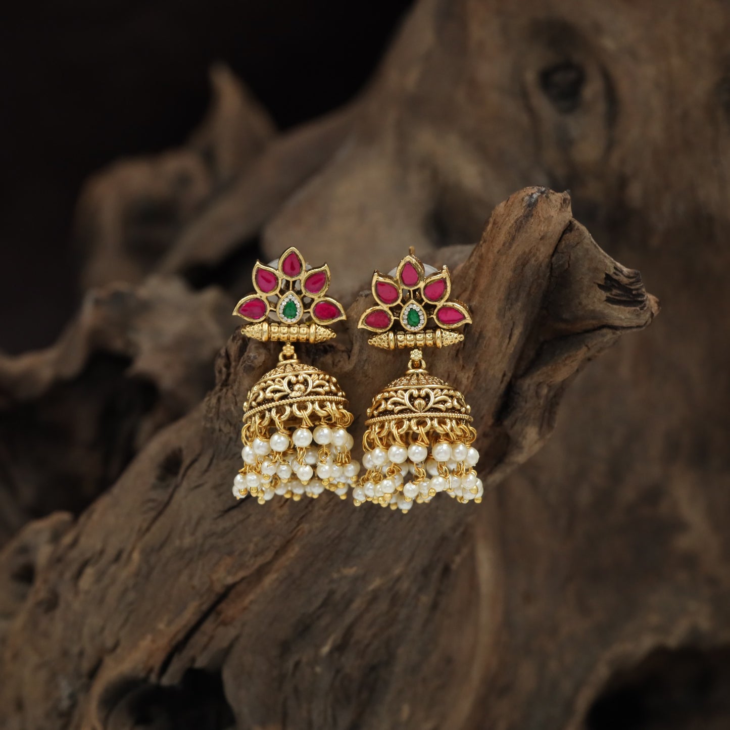 Antique Jumka Featuring Sculpted Petals and Curved Details