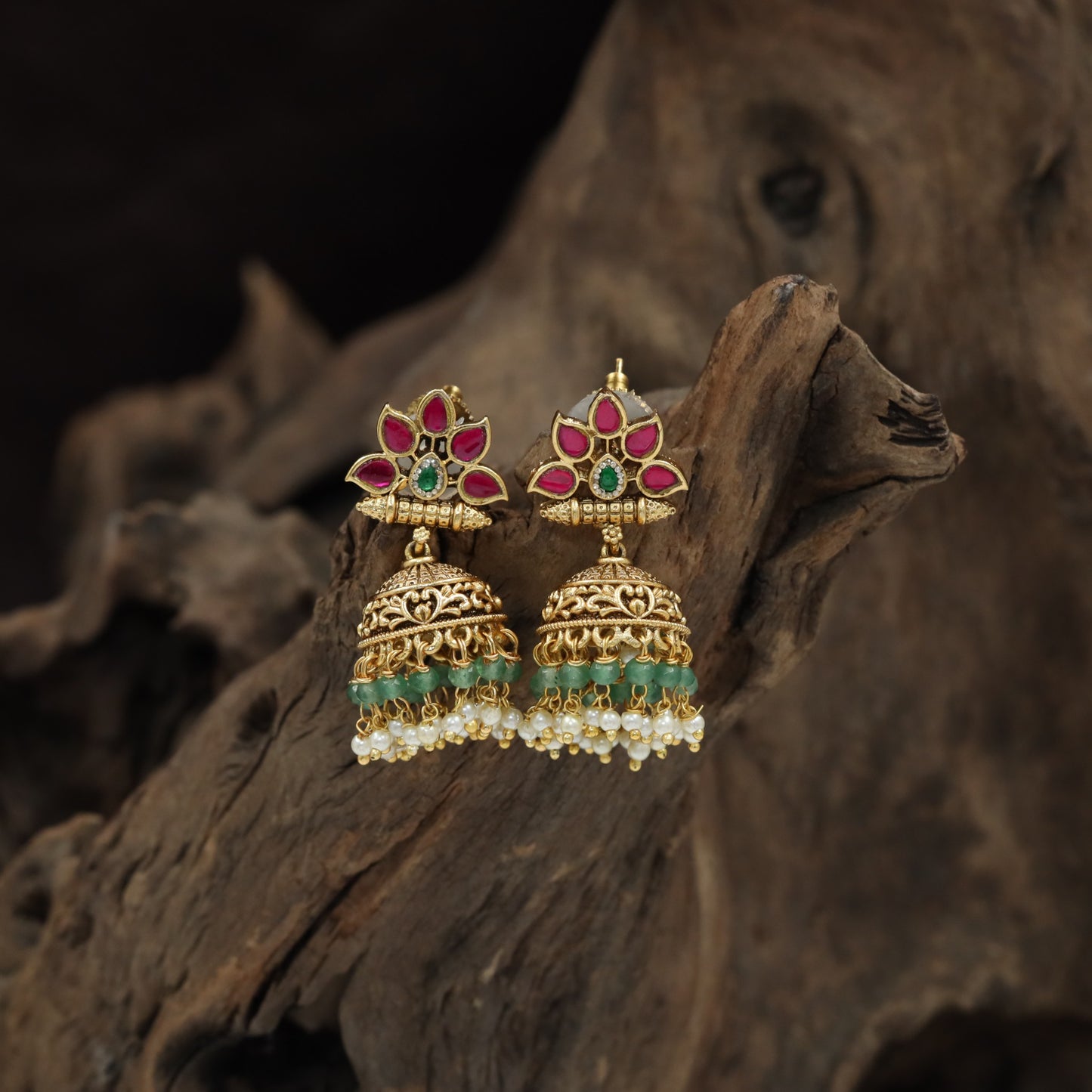 Antique Jumka Featuring Sculpted Petals and Curved Details