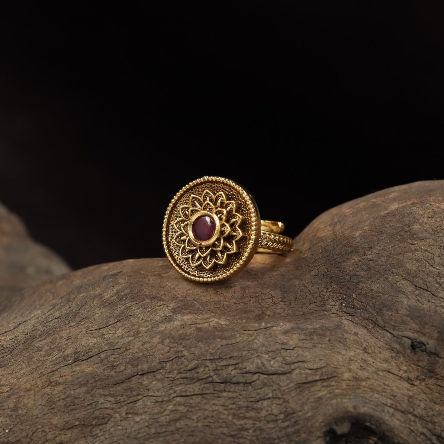 Floral Antique Finger Ring with Rosette Centre and Intricate Circular Detailing