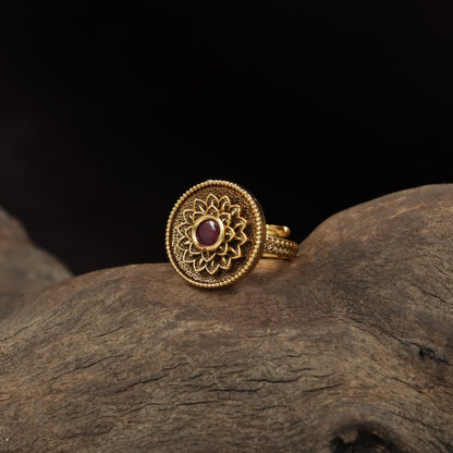 Floral Antique Finger Ring with Rosette Centre and Intricate Circular Detailing