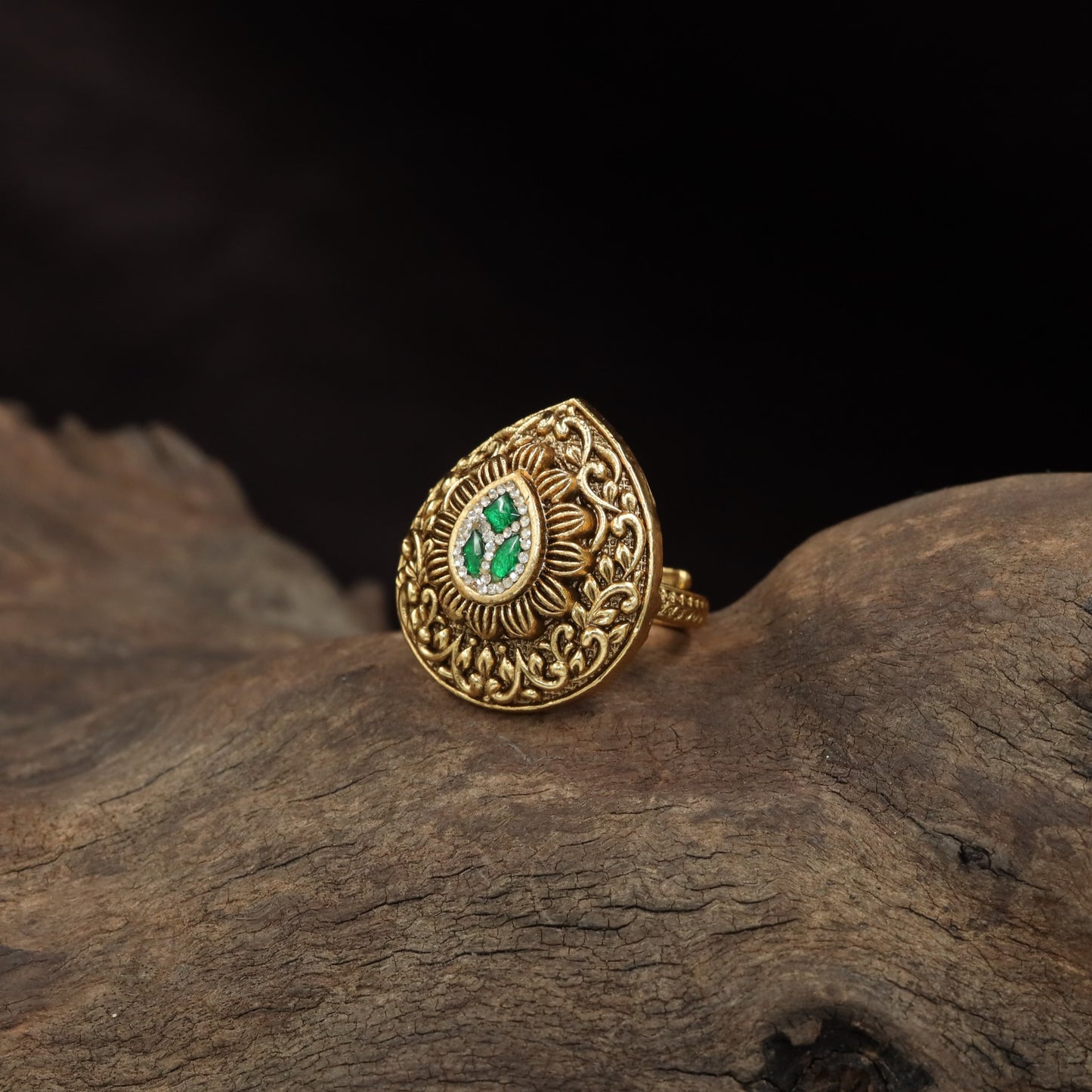 Traditional Antique Finger Ring with Radiating Lines and Elaborate Curved Detailing