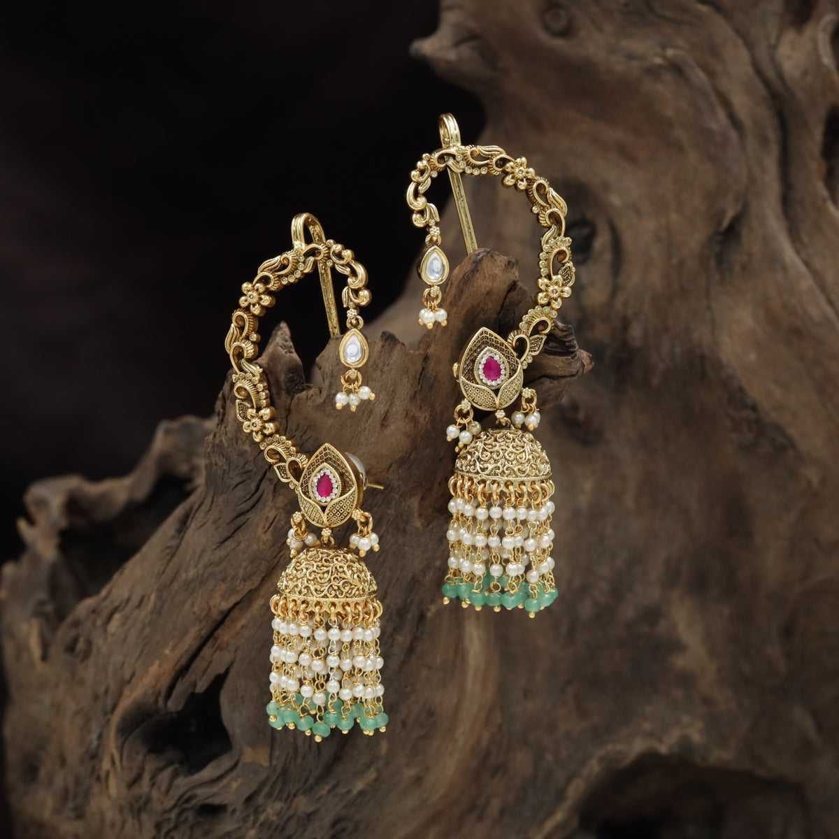 Traditional Cuff Jumka with Ornamental Hoop