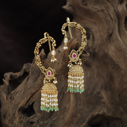 Traditional Cuff Jhumka with Ornamental Hoop Design and Sculpted Hanging Elements
